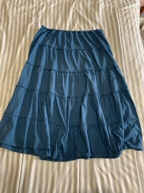 Tiered Midi A-Line Skirt in Deep Blue